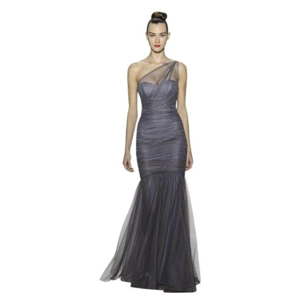 Elegant One-Shoulder Gray Evening Gown